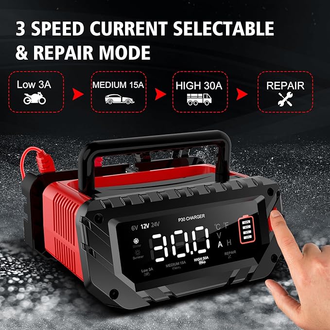 30-Amp Car Battery Charger, 6V/12V/24V Smart Automatic Automotive Charger - Image 3