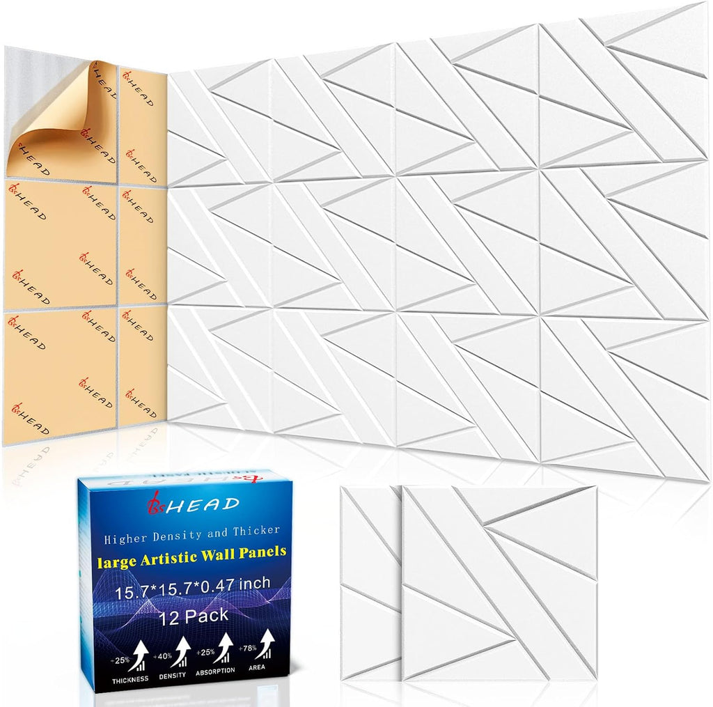 12 Pack Large Self-Adhesive Soundproof Wall Panels, 15.7 x 15.7 x 0.47 in Sound