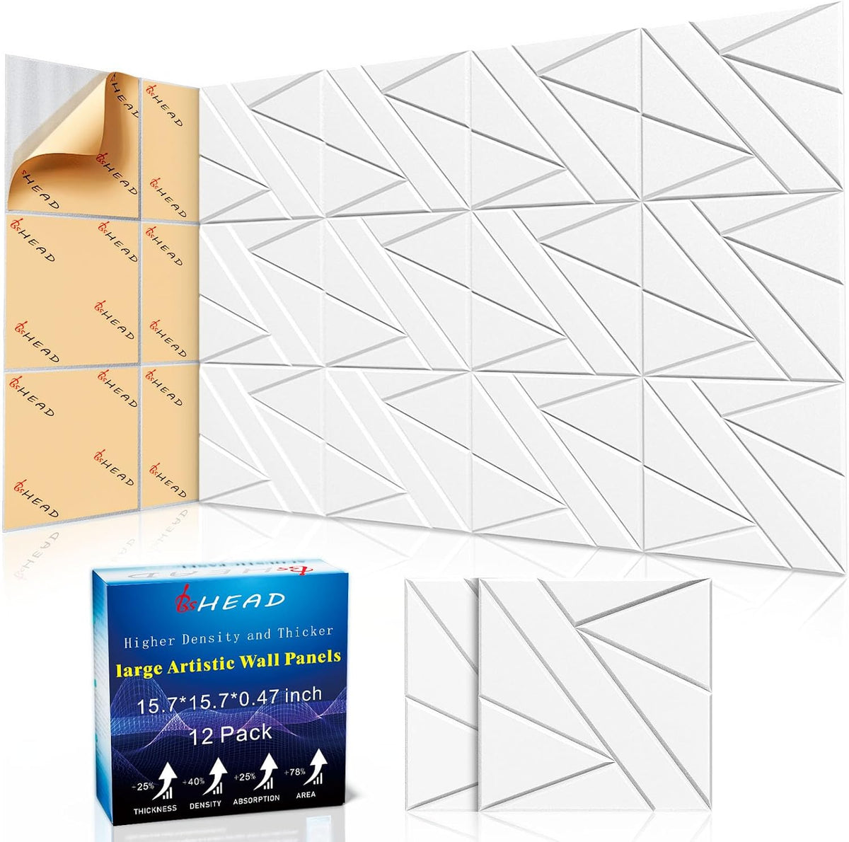 12 Pack Large Self-Adhesive Soundproof Wall Panels, 15.7 x 15.7 x 0.47 in Sound