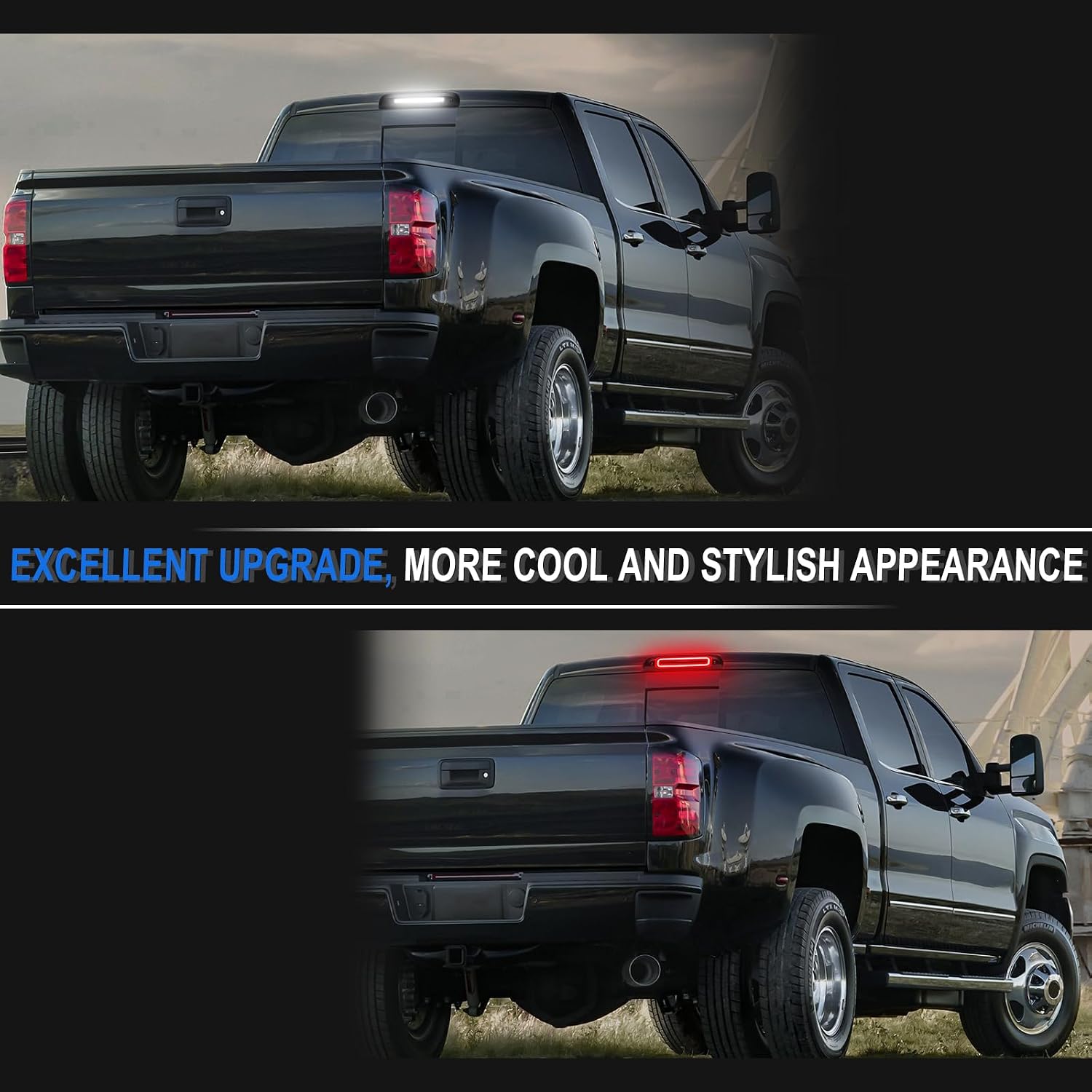 LED Third 3rd Brake Light Replacement for 2014-2019 Silverado Sierra 1500 2500HD 3500HD High Mount F1 Style Strobe Brake Light Smoked Lens