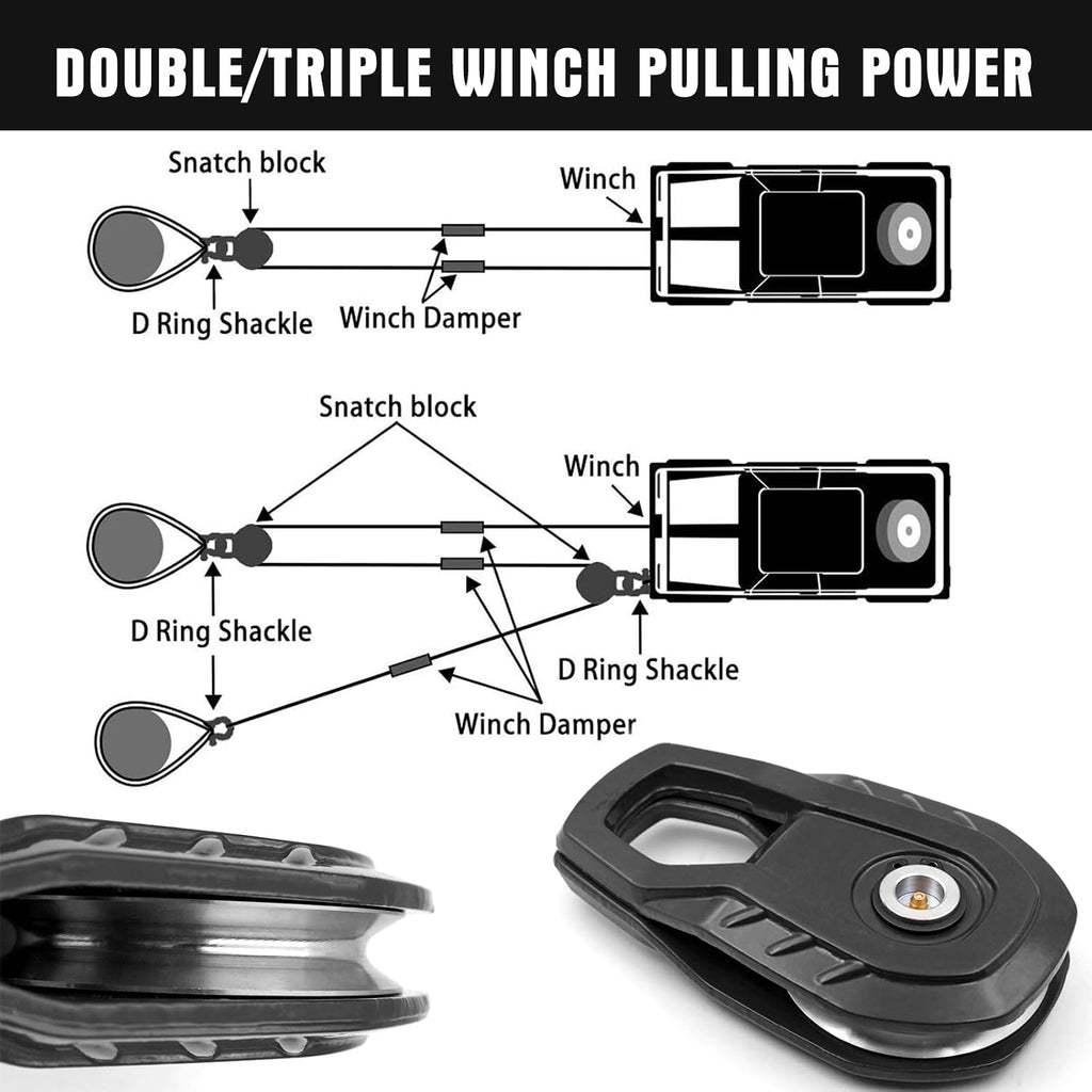 MILINI Snatch Block, 55,000 LBS (25T) Strength Recovery Off-Road Heavy Duty Winches Pulley for Synthetic Rope or Steel Cable, Universal Tackle Block for Truck, Tractor, ATV & UTV (Black)