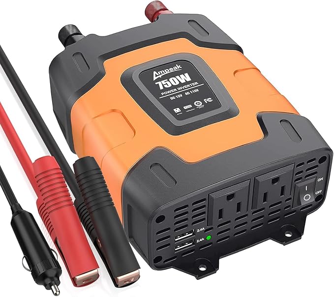 Ampeak 750W Power Inverter 4.8A Dual USB Ports 2 AC Outlets Car Inverter DC 12V by Ampeak