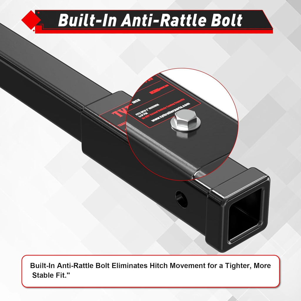 TYT 12" Trailer Hitch Extension for 2 inch Receiver Tube Extender，Includes 2 Sets of 5/8" Premium Hitch Pin, 5000 lbs GTW / 500 lbs TW