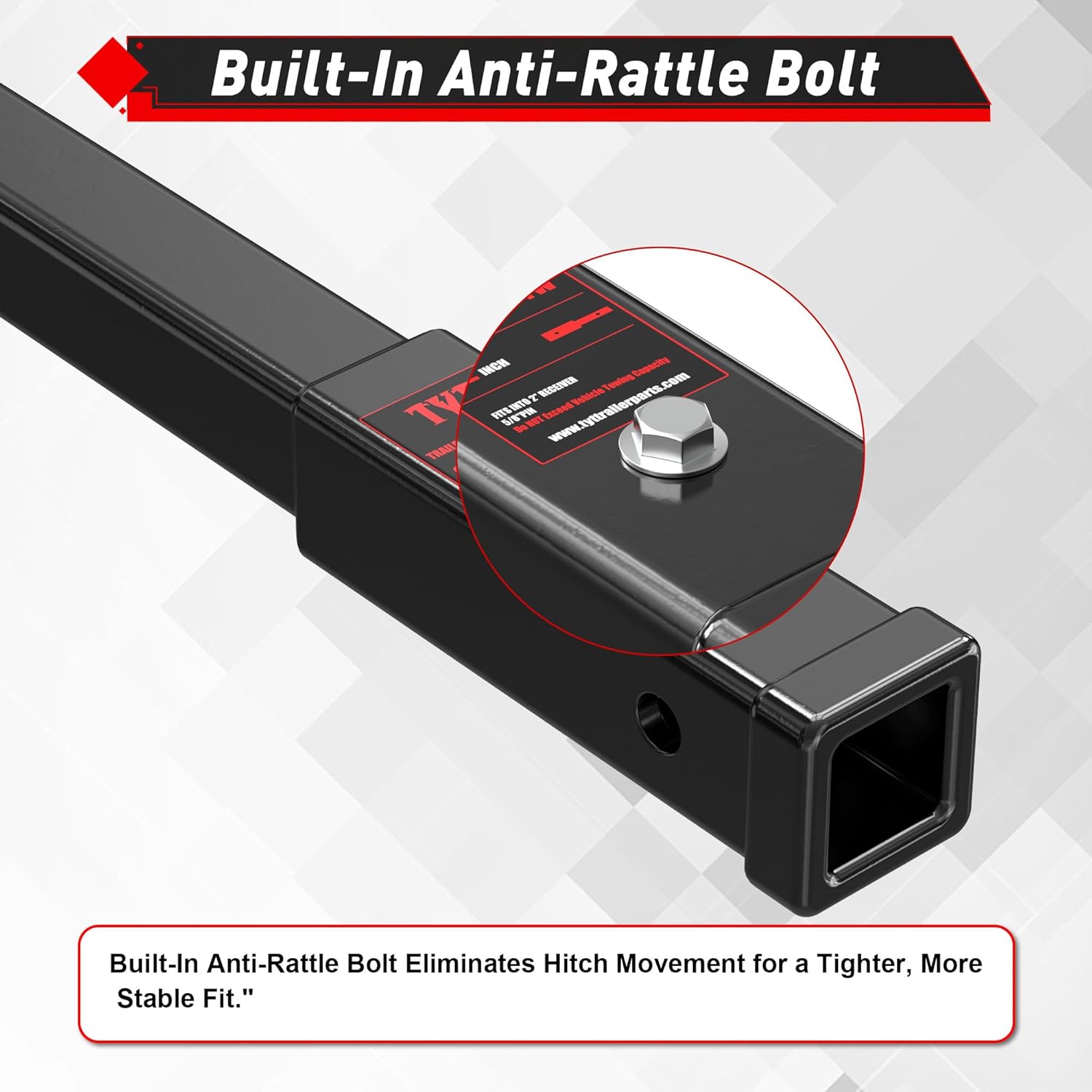 TYT 12" Trailer Hitch Extension for 2 inch Receiver Tube Extender，Includes 2 Sets of 5/8" Premium Hitch Pin, 5000 lbs GTW / 500 lbs TW