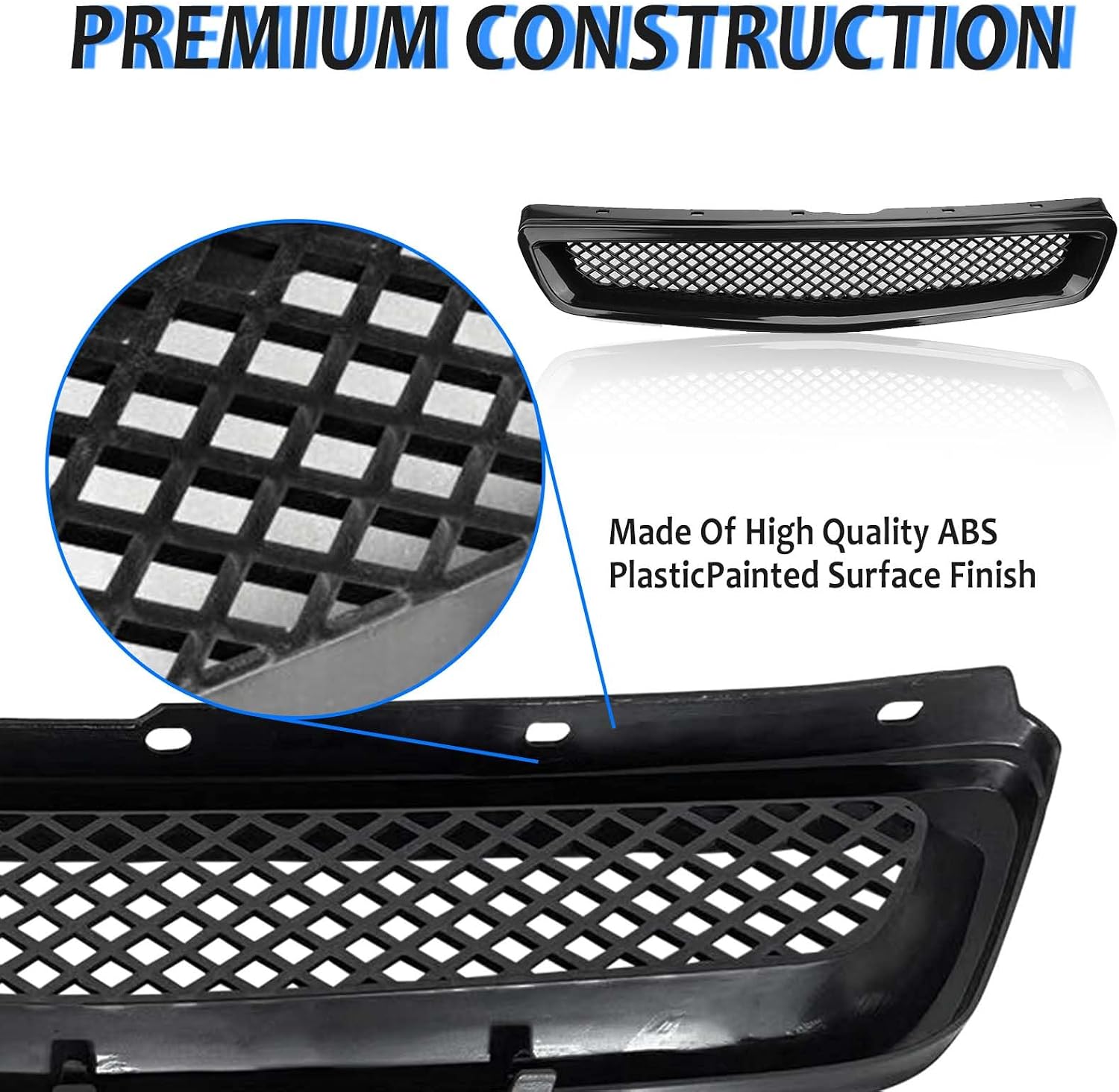 Front Bumper Grille Fit 1999-2000 for Civic Coupe/Sedan JDM Type R ABS Black Mesh Front Upper Grill Guard Replacement Part