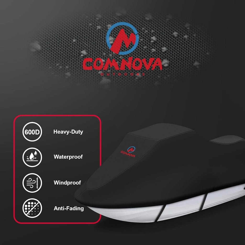 Comnova Jet Ski Cover 115-120 Inch - 600D Waterproof Trailerable Jetski Covers - Heavy Duty PWC Cover Fits Seadoo, Yamaha 2-3 Seater Personal Watercraft, All-Season Protection