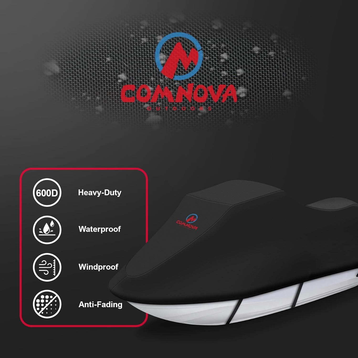 Comnova Jet Ski Cover 115-120 Inch - 600D Waterproof Trailerable Jetski Covers - Heavy Duty PWC Cover Fits Seadoo, Yamaha 2-3 Seater Personal Watercraft, All-Season Protection
