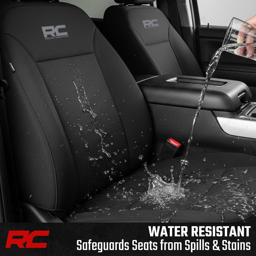 rough country neoprene seat covers for chevy silverado showing dimensions