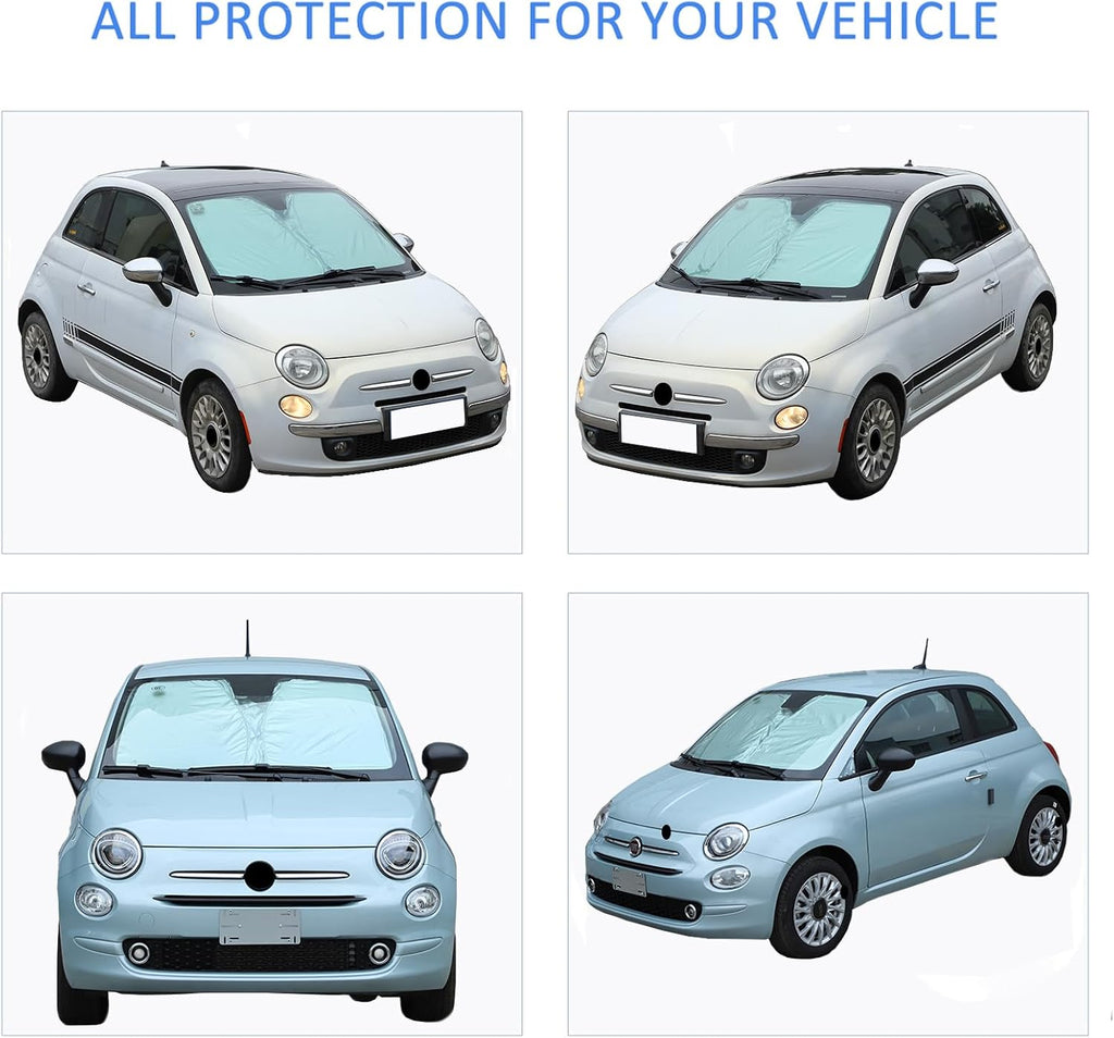 The Original Windshield Sun Shade Compatible with Fiat 500 2010-2025+ Abarth 595 2014-2024 Car Windshield Reflective Sunshade Protector Sun Shade Accessories (Silver)