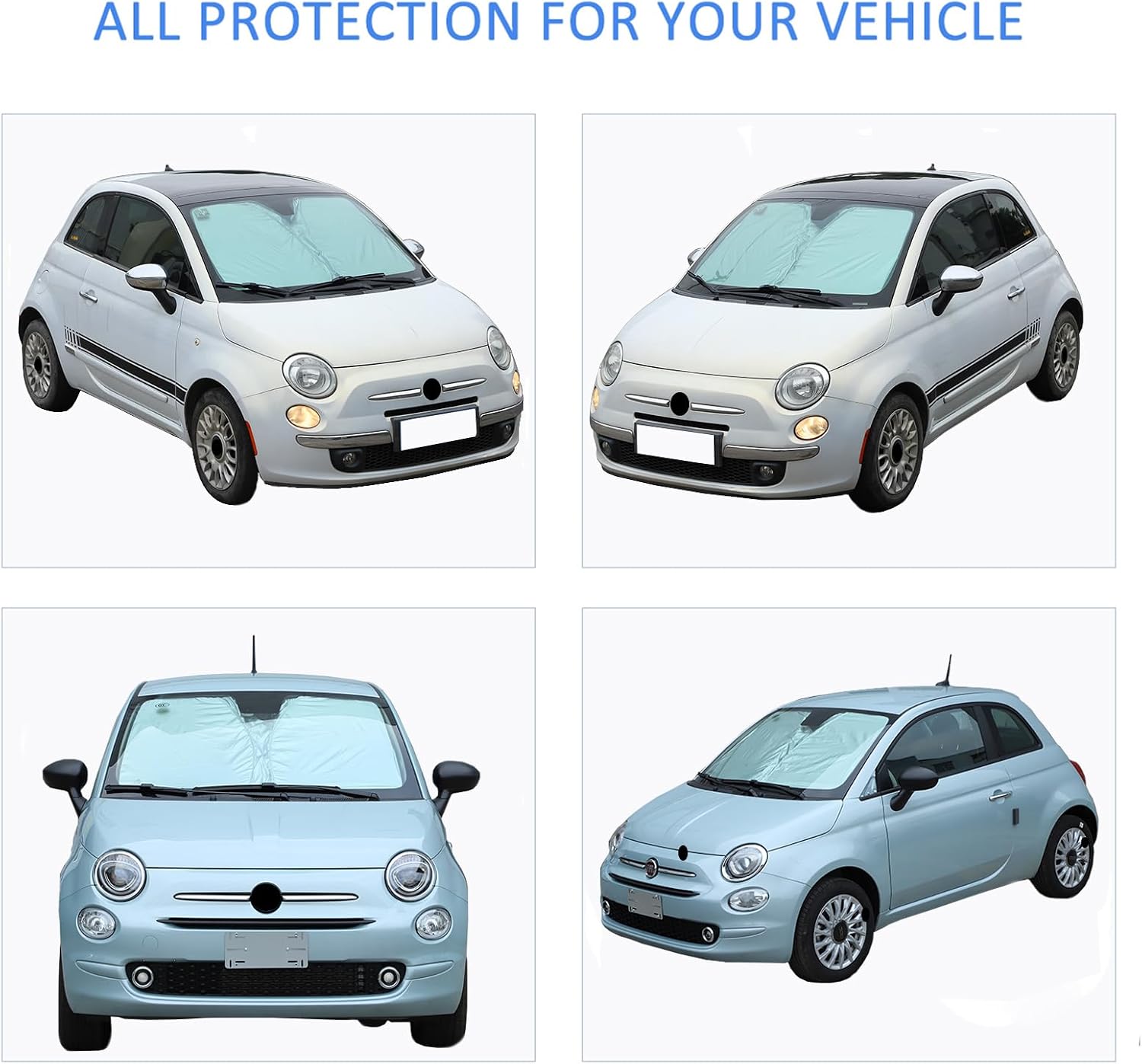 The Original Windshield Sun Shade Compatible with Fiat 500 2010-2025+ Abarth 595 2014-2024 Car Windshield Reflective Sunshade Protector Sun Shade Accessories (Silver)