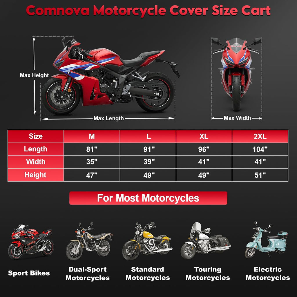 comnova motorcycle cover 91 inch - 600d outdoor, close-up detail
