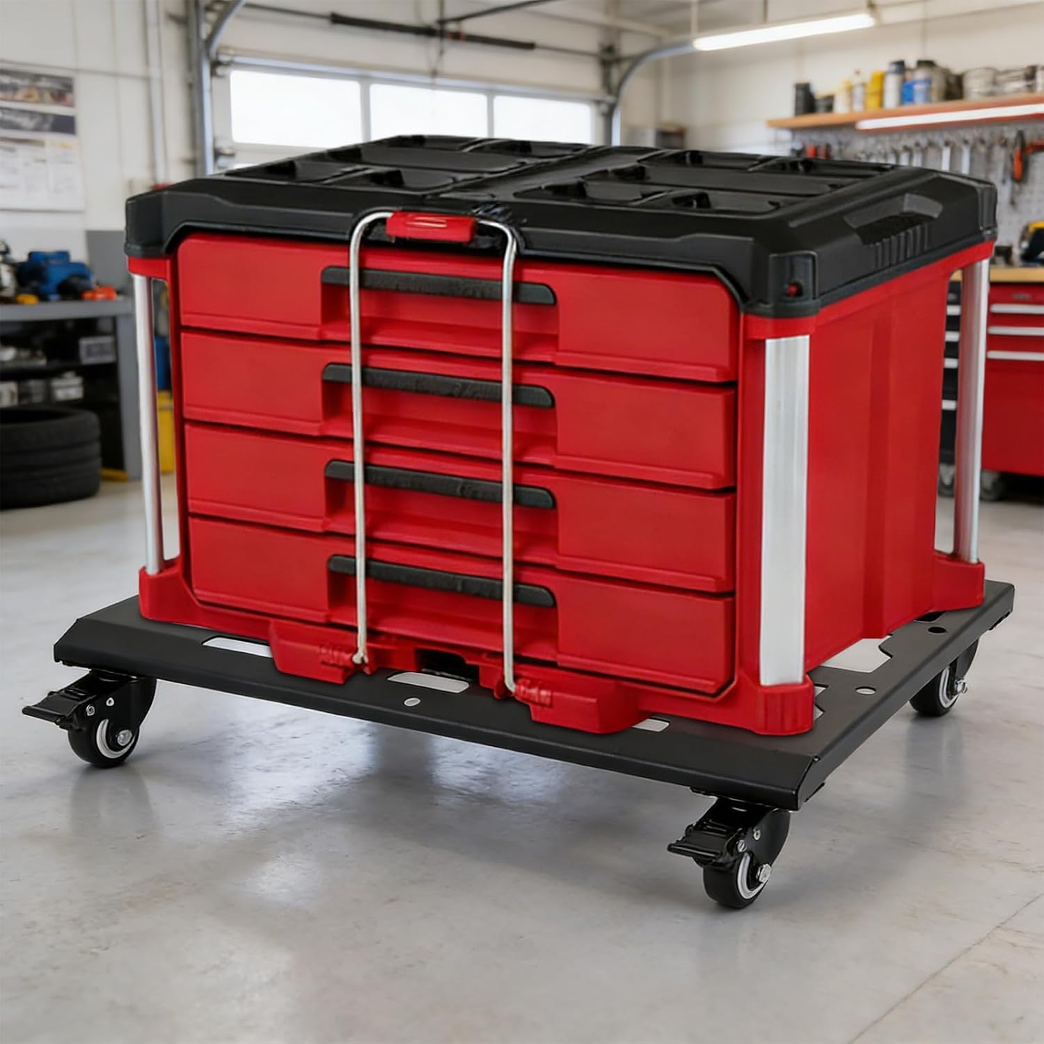 Heavy Duty Tool Box Dolly with Swivel Casters 200LBS | Compatible with packout toolboxes, carbon steel frame, anti-rust treatment, 360° locking wheels, durable toolbox cart
