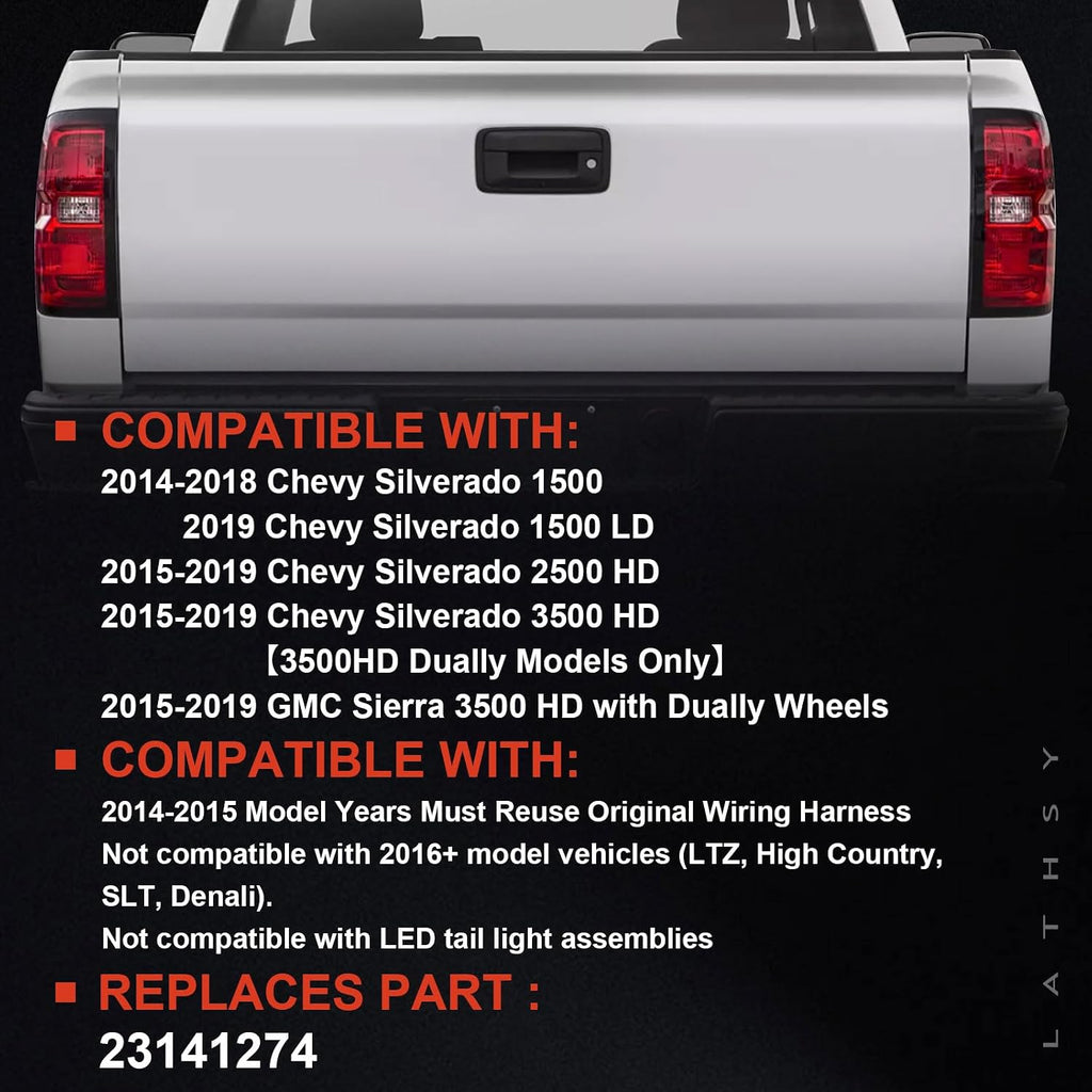 Tail Light Compatible With 2014-2019 Chevy Silverado 1500 2500 HD GMC Sierra 3500 HD Left Driver Side Taillight Replace 23431875 Halogen