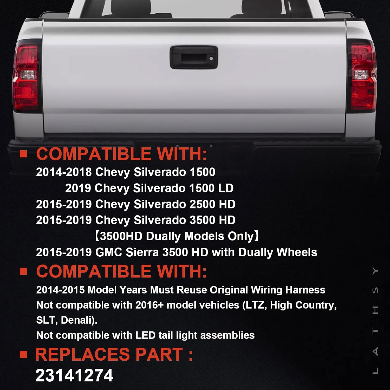 Tail Light Compatible With 2014-2019 Chevy Silverado 1500 2500 HD GMC Sierra 3500 HD Left Driver Side Taillight Replace 23431875 Halogen