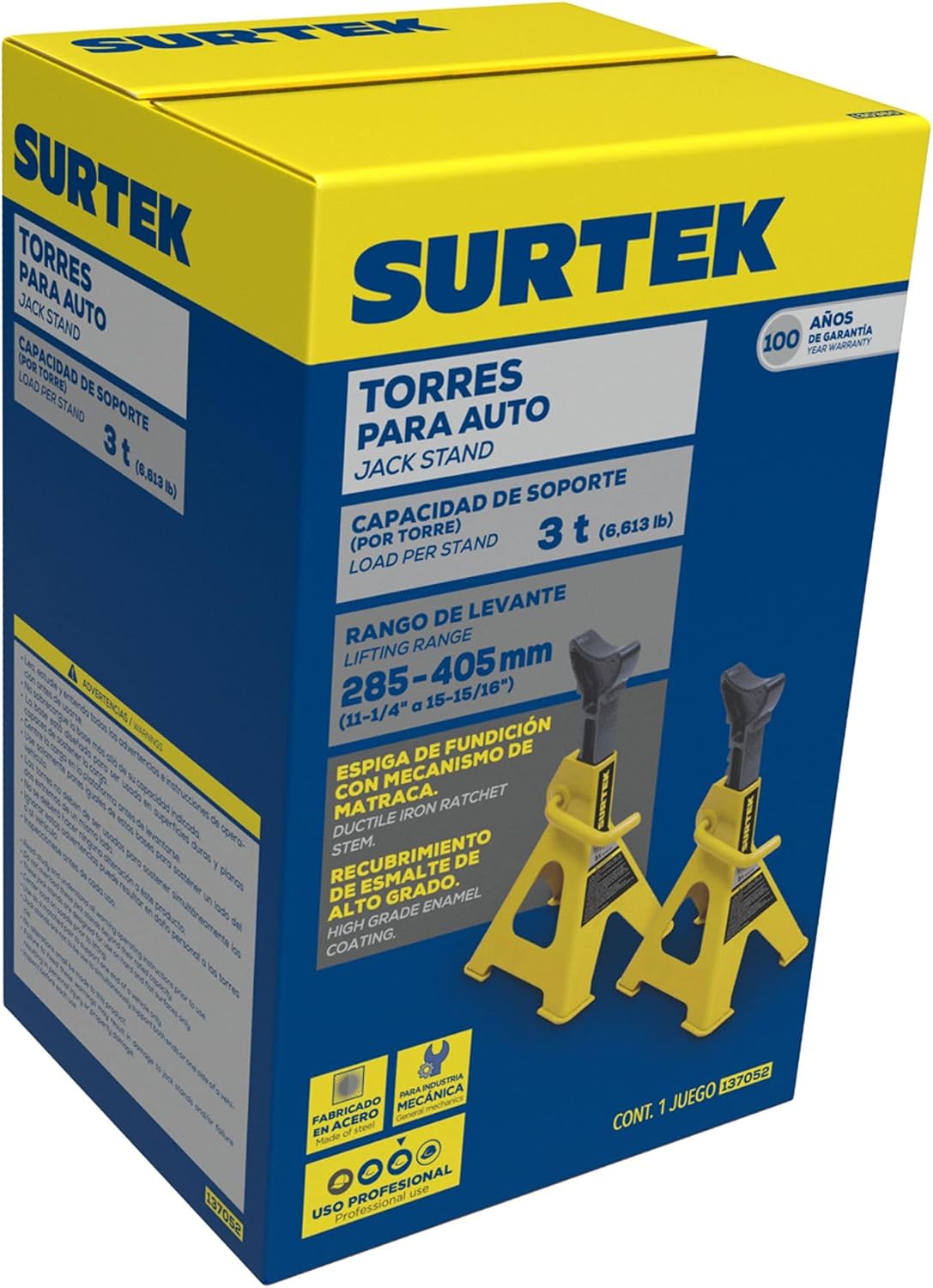 SURTEK Jack Stand Set - 3 Ton Capacity Automotive Stands with Self-Locking Design & Durable Powder Coat Finish -