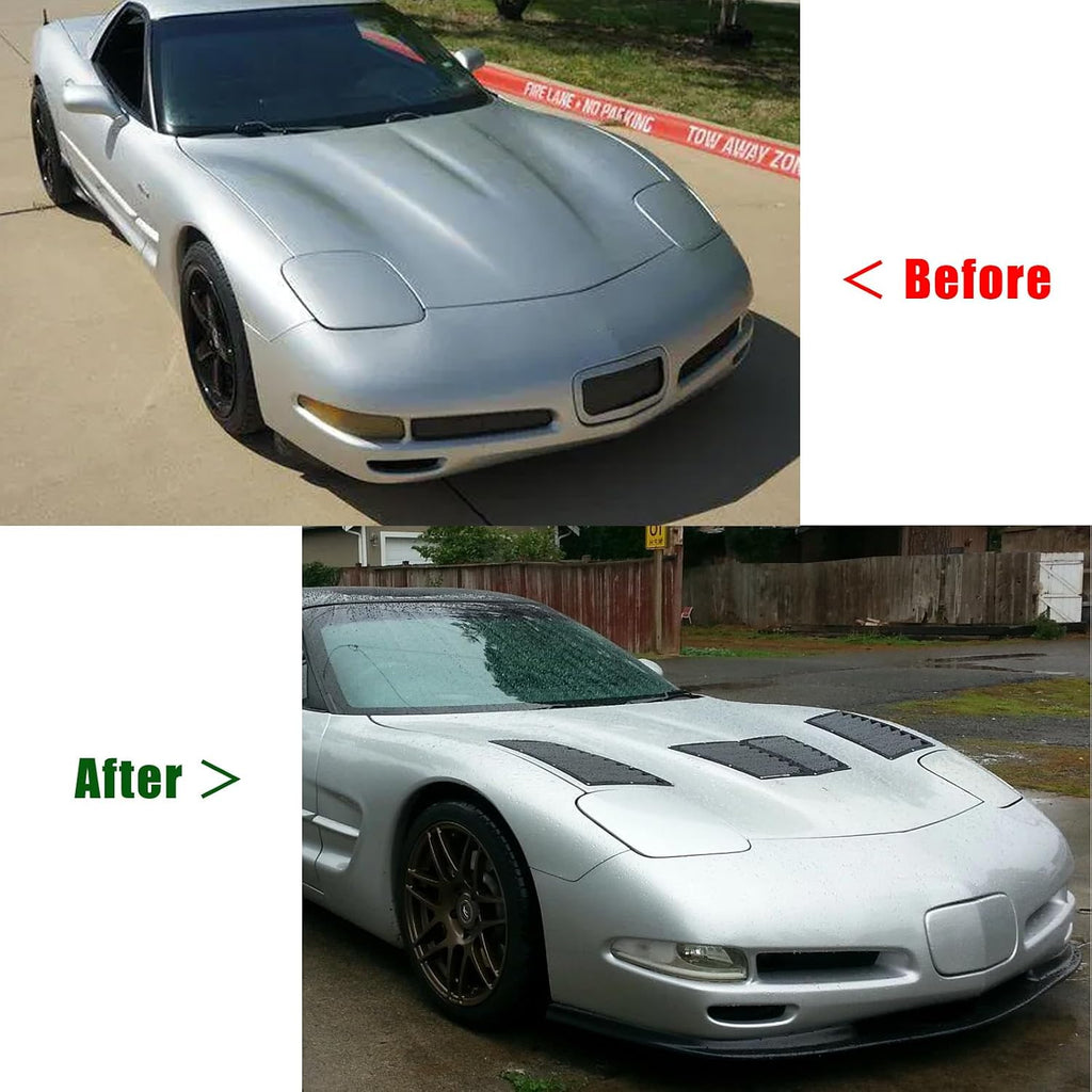 Vented Heat Extractor Hood Louvers Scoop for Chevy Corvette C5 Base Z06 1997-2004 Metal Black Body Kit