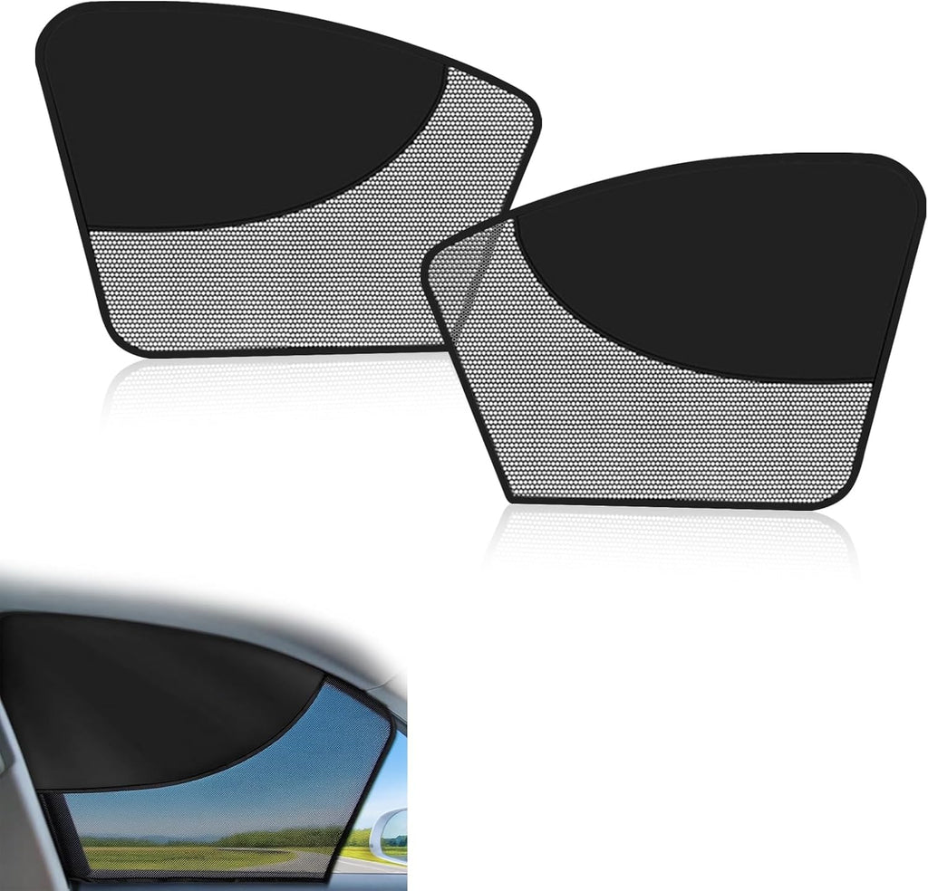 Car Window Sun Shades 2 Pack, Magnetic Double Layer Side Window Covers, Half Blackout & Half See-Through Design, UV Ray Heat Glare Blocker, Car Window Curtains for Driver Passenger, Universal Fit