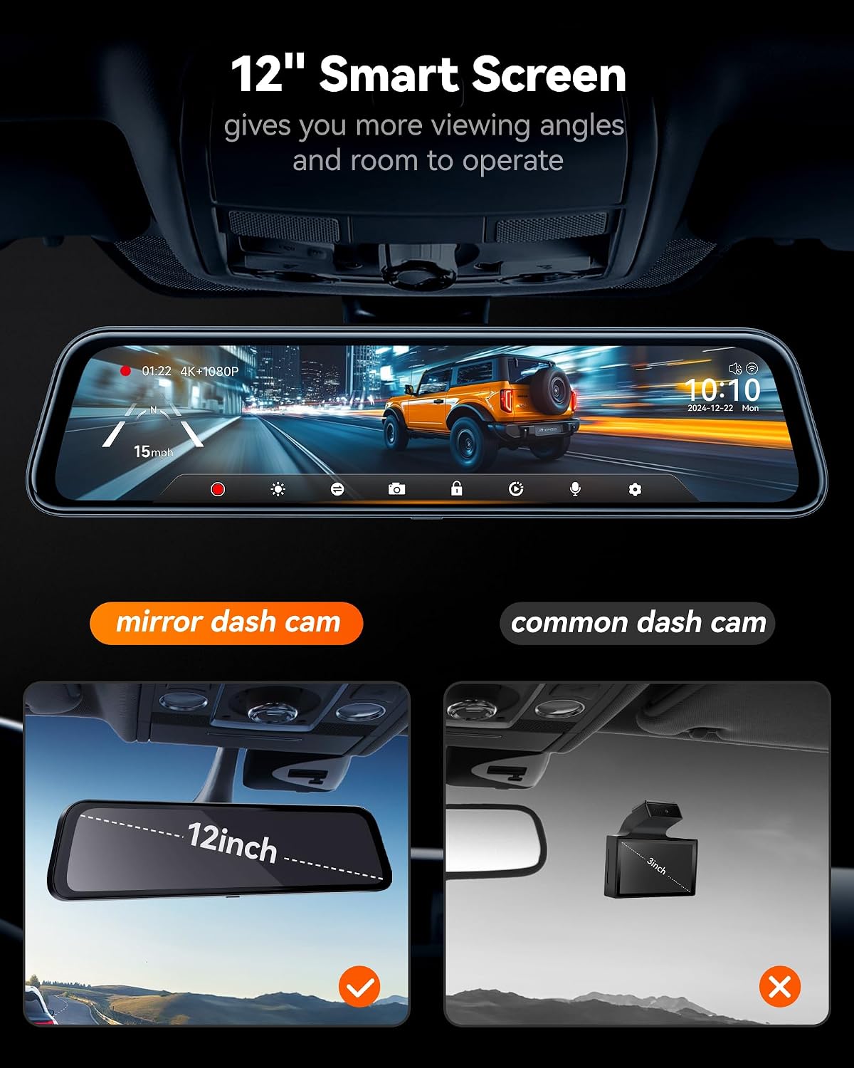wolfbox g840s 12" 4k mirror dash cam backup, view 10