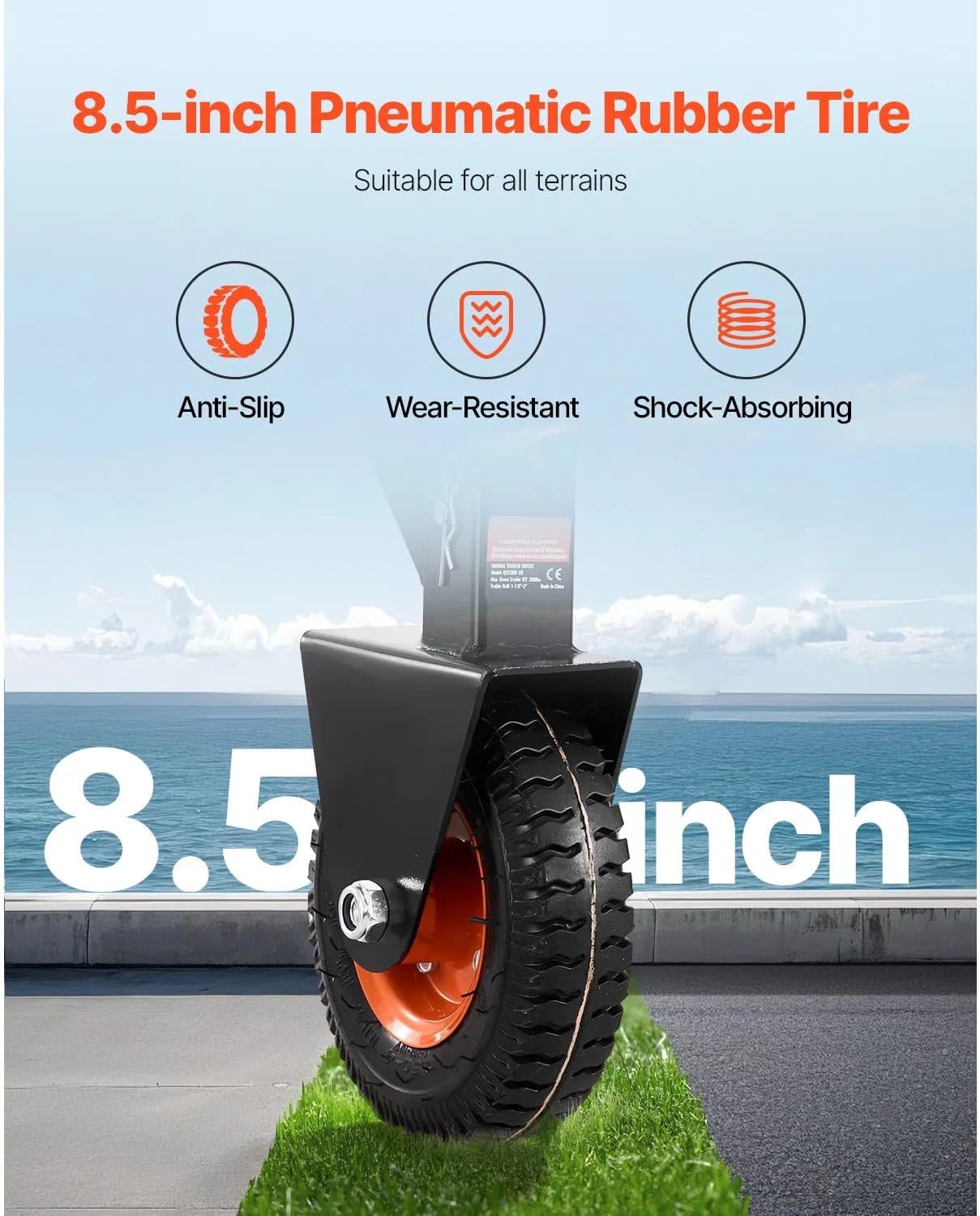 300 Lbs Tongue Weight Adjustable Trailer Dolly, 16.5-22 Inch Height Adjustment with 1-7/8 Inch & 2 Inch Balls, 8.5 Inch Pneumatic Rubber Tire for RV Trailers