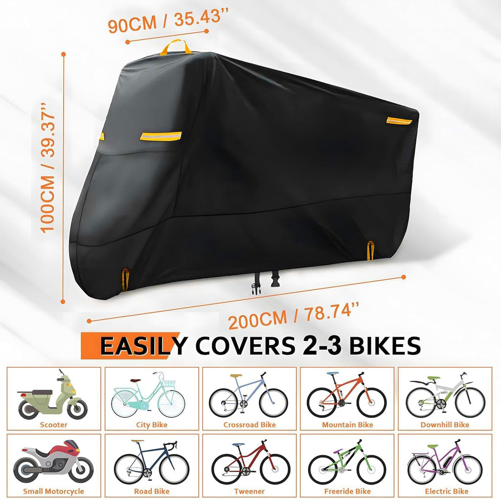 Bike Cover for 1, 2 Bikes Outdoor Waterproof Bicycle Covers 420D Heavy Duty Ripstop Material Offers Constant Protection for All Types of Bicycles All Through The 4 Seasons