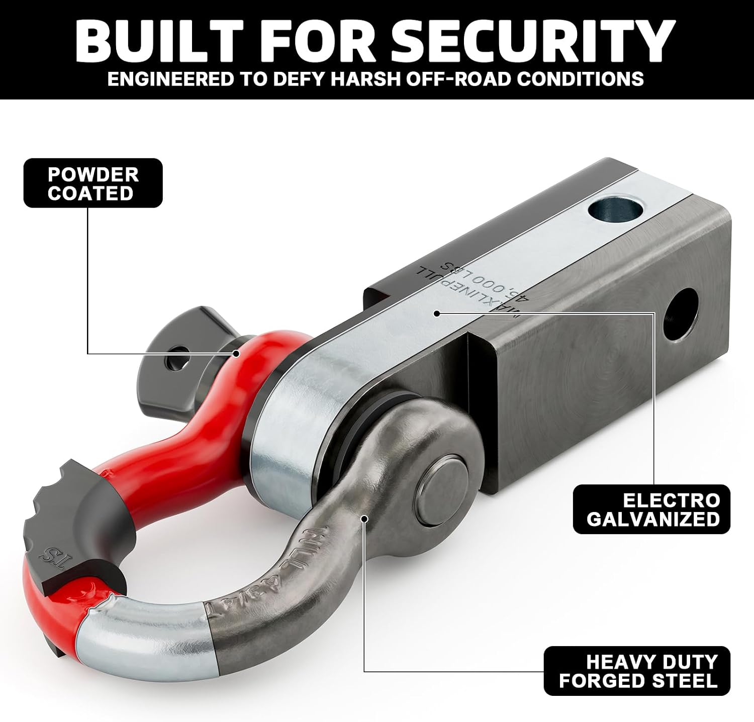 AUTOBOTS Shackle Hitch Receiver 2", Heavy Duty Recovery Hitch Red Black | Max 45,000 Lbs, with 3/4" Shackle, Fits 2" Receiver Hitches, Towing Offroad Accessories for Overlanding Truck, Jeep,4x4