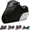 Motorcycle Cover Waterproof All Season Outdoor Protection, Fits up to 116 Inch, Compatible with Cruisers & Touring Models, with Locking Holes & Reflective Strips (Black&Silver)