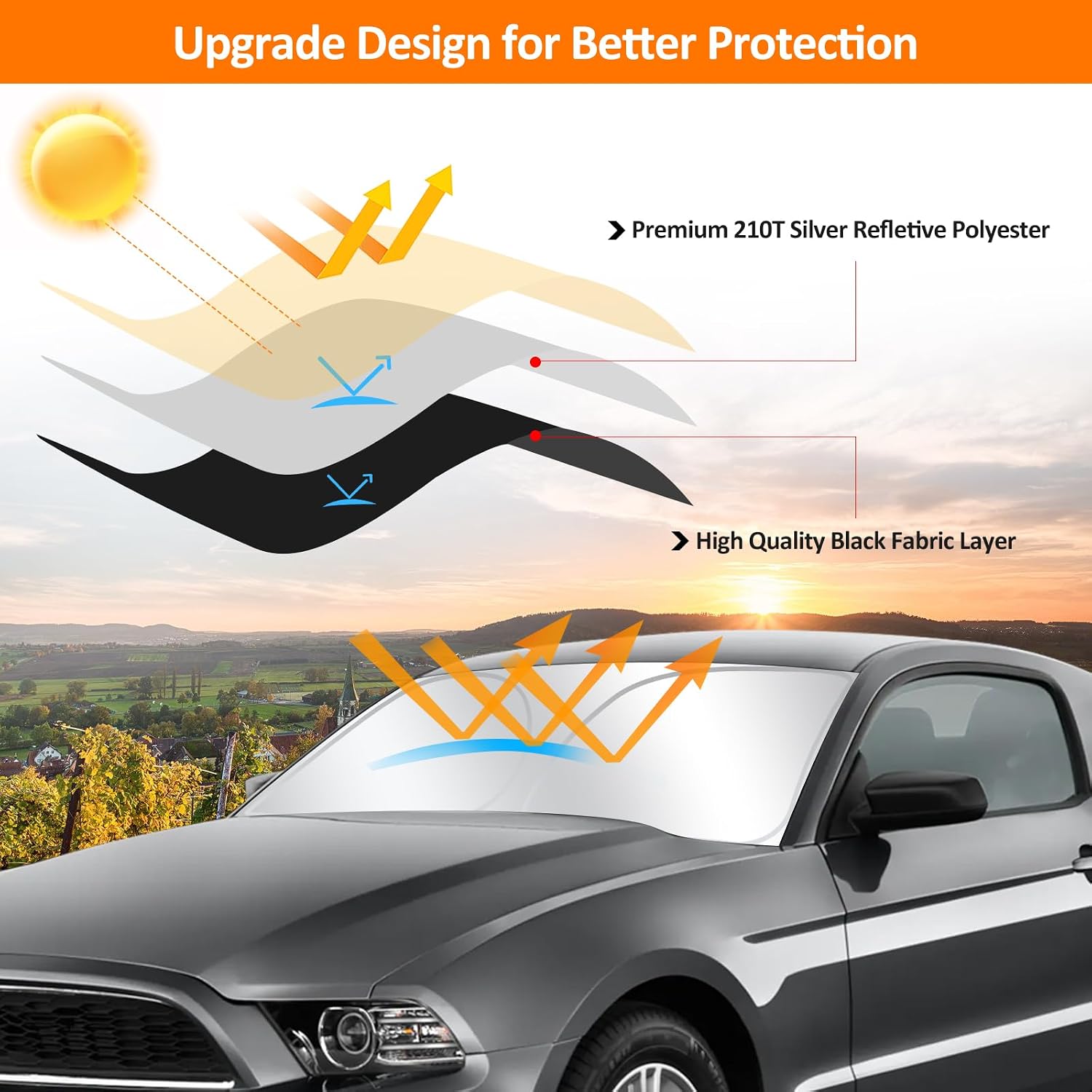 D-Lumina Front Windshield Sun Shade for 2010 2011 2012 2013 2014 Fo-rd Mustang Coupe, Foldable Front Window Sunshade Sunshade Sun Visor for UV Rays & Sun Heat Protection Interior Accessories