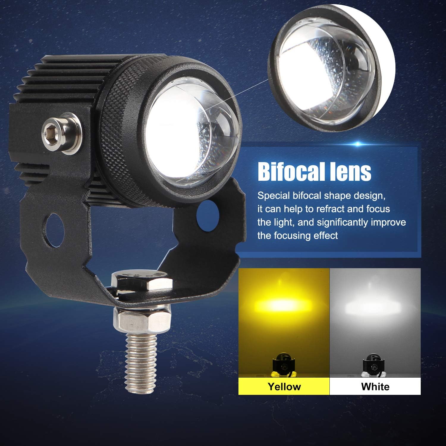 GES Motorcycle LED Fog Lights, 2 Pack LED Driving Lights Motorcycle Fog Lights High Low Beam White Yellow Headlights Fog Lamps Electric Work Driving Headlamp Spot Lamps for for Bike