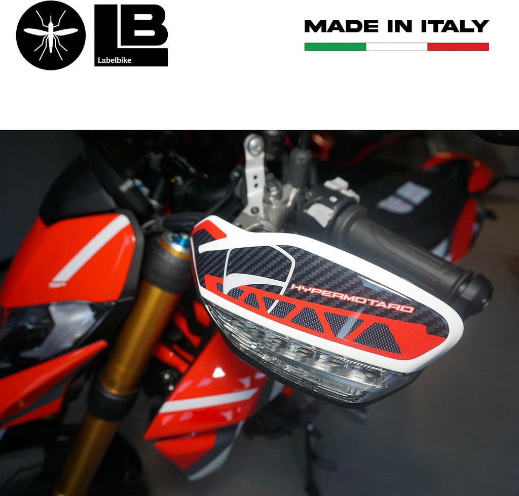 labelbike - 3D Stickers Motorcycle Handguards Protection and Decoration in Resin Compatible with Ducati HYPERMOTARDd 950 SP 2019-2024 Color Carbon Grey Red