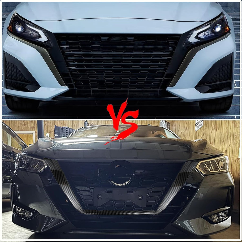 3 PCS Front Grill Frame Cover Trim Compatible with Nissan Sentra S SV SR and Premium Sedan 2020 2021 2022 2023 Front Grille Trim Carbon fiber Accessories (Carbon fiber style)