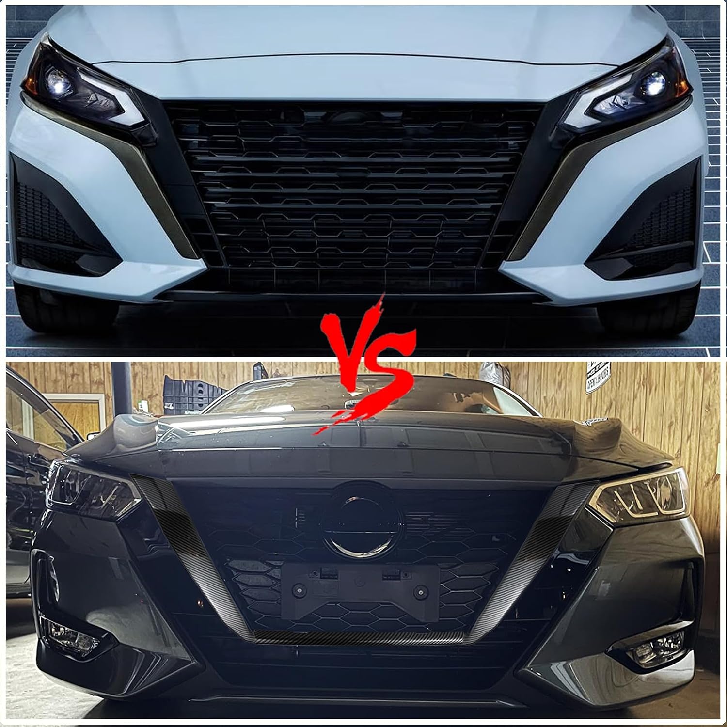 3 PCS Front Grill Frame Cover Trim Compatible with Nissan Sentra S SV SR and Premium Sedan 2020 2021 2022 2023 Front Grille Trim Carbon fiber Accessories (Carbon fiber style)
