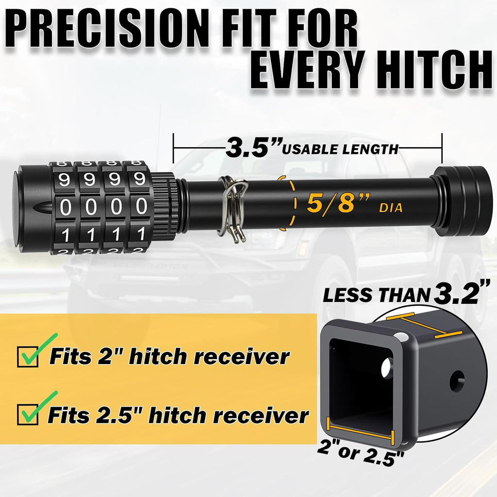 Keyless Combination Trailer Hitch Pin Lock for RV, Boat, and Truck - 5/8" Pin with 3.5" Usable Length, 30,000 lbs GTW - Heavy Duty Security Lock for 2" & 2.5" Receivers Class III IV V (Black)