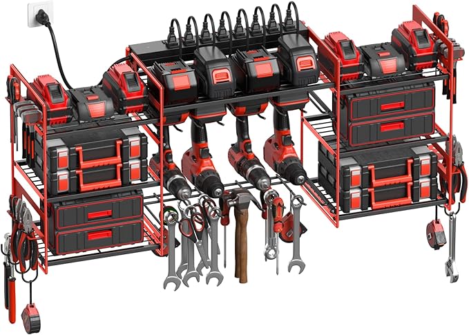 CCCEI Red Power Tool Organizer Wall Mount, Large Tools and Battery Storage Rack by CCCEI