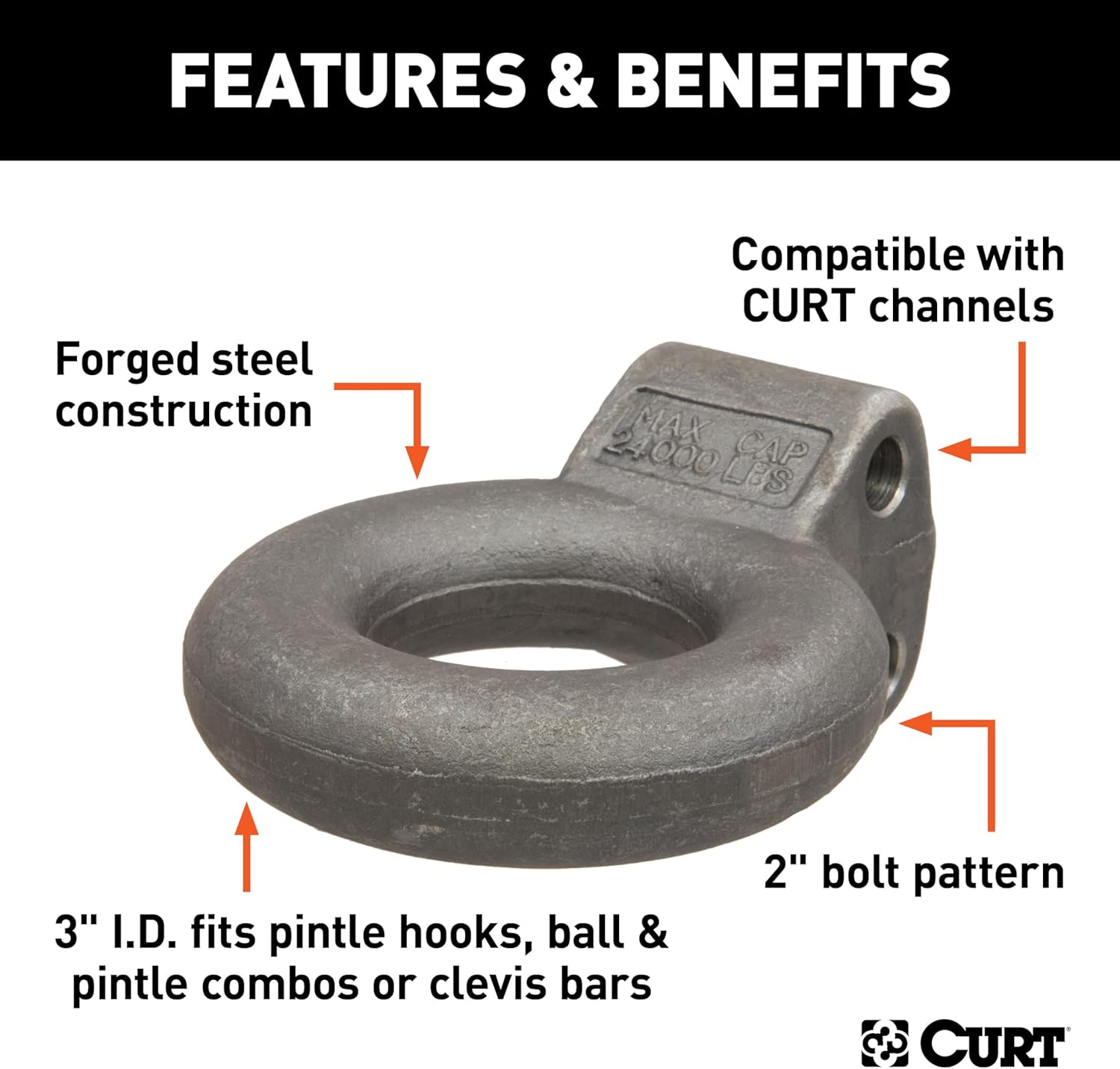 Curt Manufacturing 48660 12 Ton Forged 3 in Id Eye Adjustable Base
