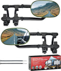 MG91 Dual-Arm Towing Mirrors for Trucks, SUVs, RVs & Trailers | Military Green finish with two securing straps and a rubber strap to help reduce vibration and keep mirrors steady.