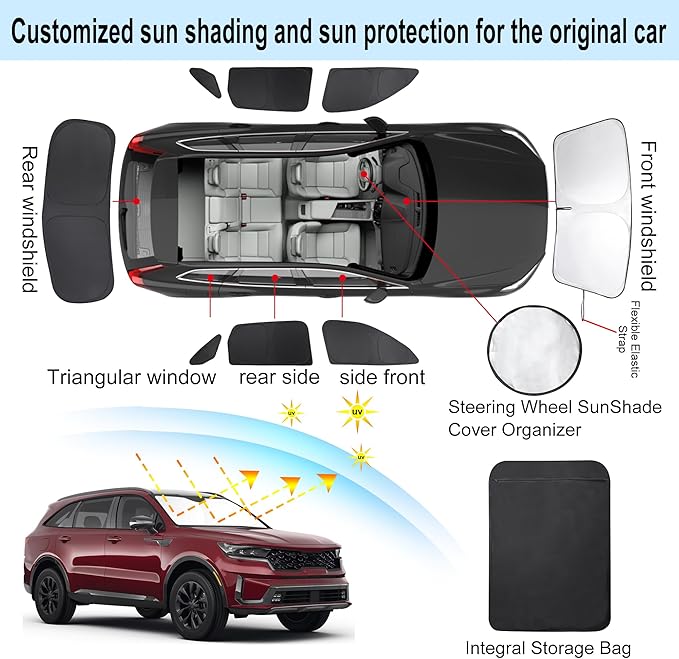 TINGLU Window Shades for Kia Sorento SUV 2021-2024 2025 Accessories Side Full - Image 3
