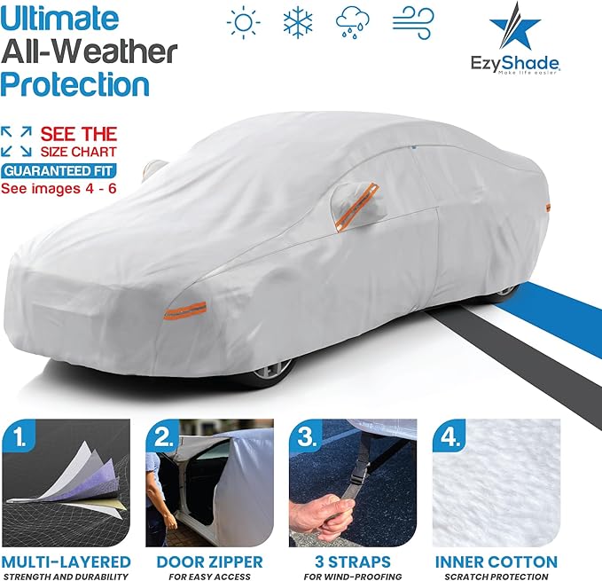 EzyShade 10-Layer Car Cover Waterproof All Weather. See Vehicle Size-Chart - Image 2