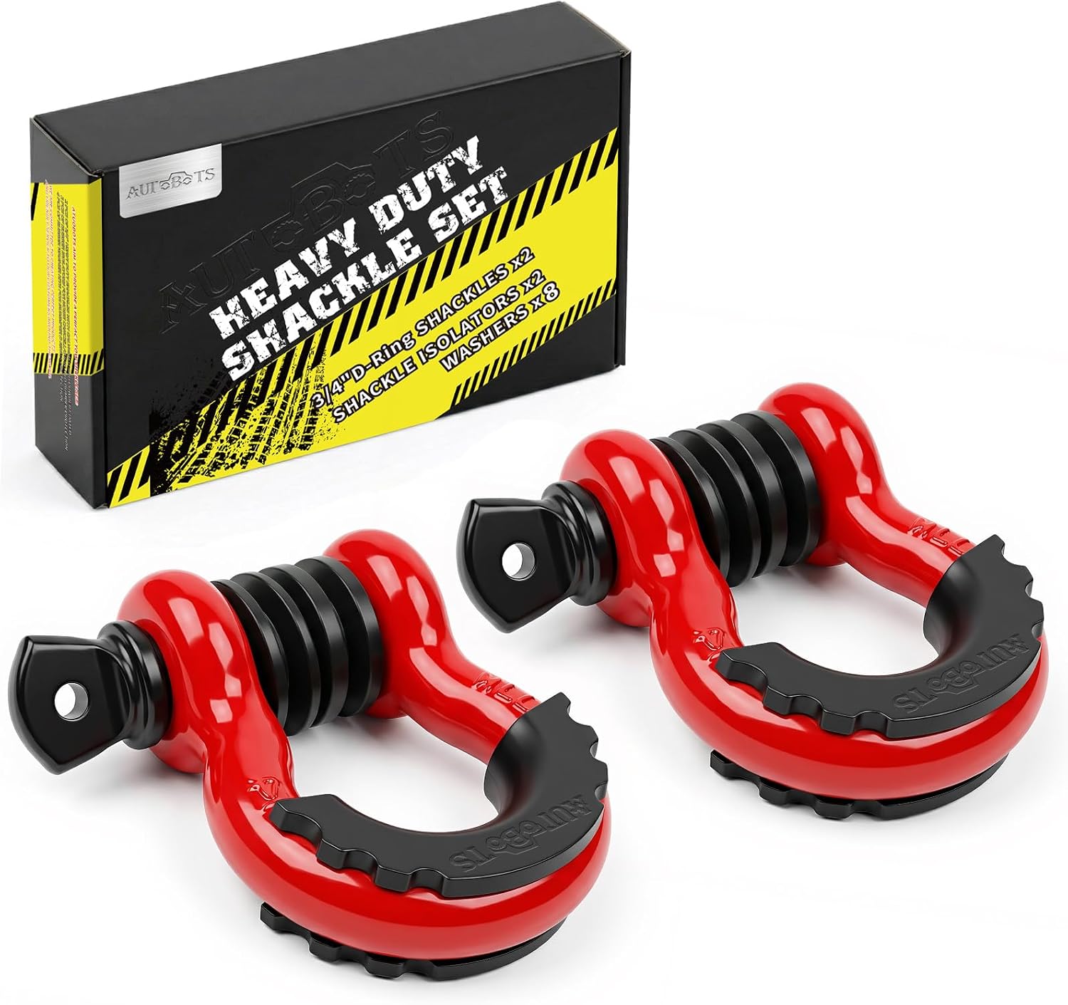 AUTOBOTS D Ring Shackles 3/4" Heavy Duty Red | 45,000lb Break Strength, Clevis Shackle with 7/8 Pin and Isolator Washers, for Tow Strap Jeep Vehicle Off Road Recovery