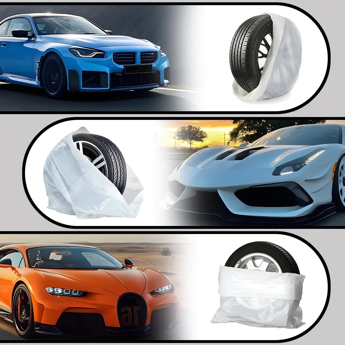 Norkmdi Car Tire Storage Bag, 4PCS 11.81" × 15.75" Extra-Large Waterproof Dustproof Vehicle Spare Tire Store Protect Cover, Polyethylene LDPE Plastic Auto Tyre Storage Cover, Universal Fit