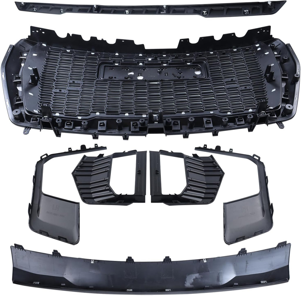 Grille Set 8pcs Compatible with 2021-2024 GMC Yukon/Yukon XL Denali Front Upper Grill Upper Lower Hood Molding Trim Camera bracket Fog Light Bezel Fog Light Covers Gloss Black Kit