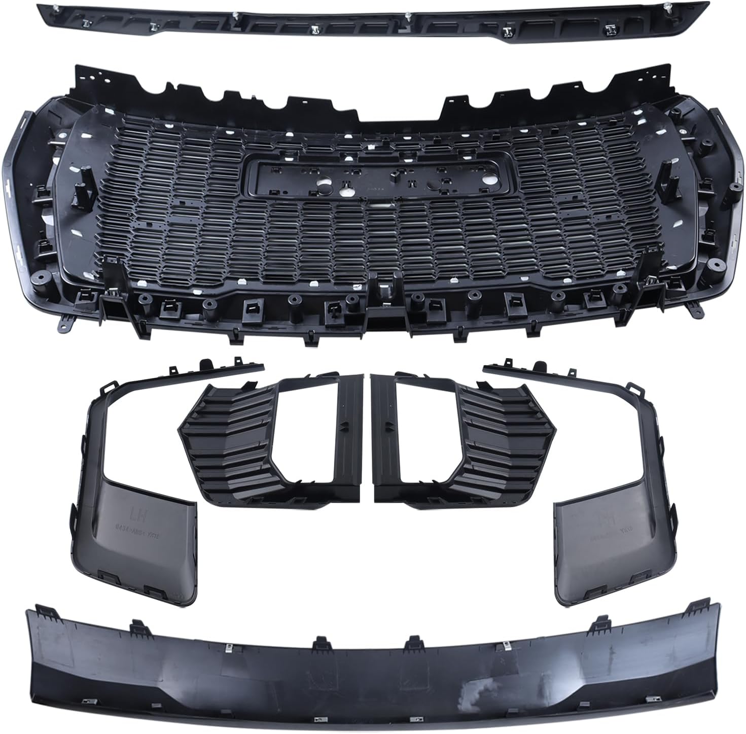 Grille Set 8pcs Compatible with 2021-2024 GMC Yukon/Yukon XL Denali Front Upper Grill Upper Lower Hood Molding Trim Camera bracket Fog Light Bezel Fog Light Covers Gloss Black Kit