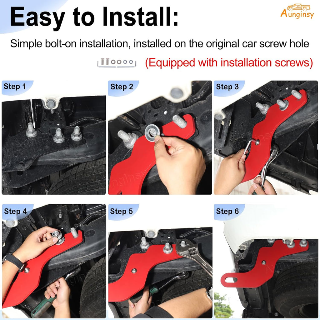 Aunginsy 2PCS Rear Tow Hitch Receiver Hook Compatible with Toyota Tundra 2026 2025 2024 2023 2022, Red Rear Bumper Trailer Ring Towing Tow Hook Recovery Point Screw Trailer Hitch Exterior Accessories