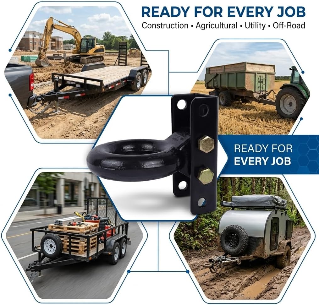 3 Inch Adjustable Lunette Ring for 14000 lbs Pintle Hitch Trailer Towing | Forged steel tri-level channel mount coupler eye; replaces flatbed utility parts; fits agricultural construction hauling