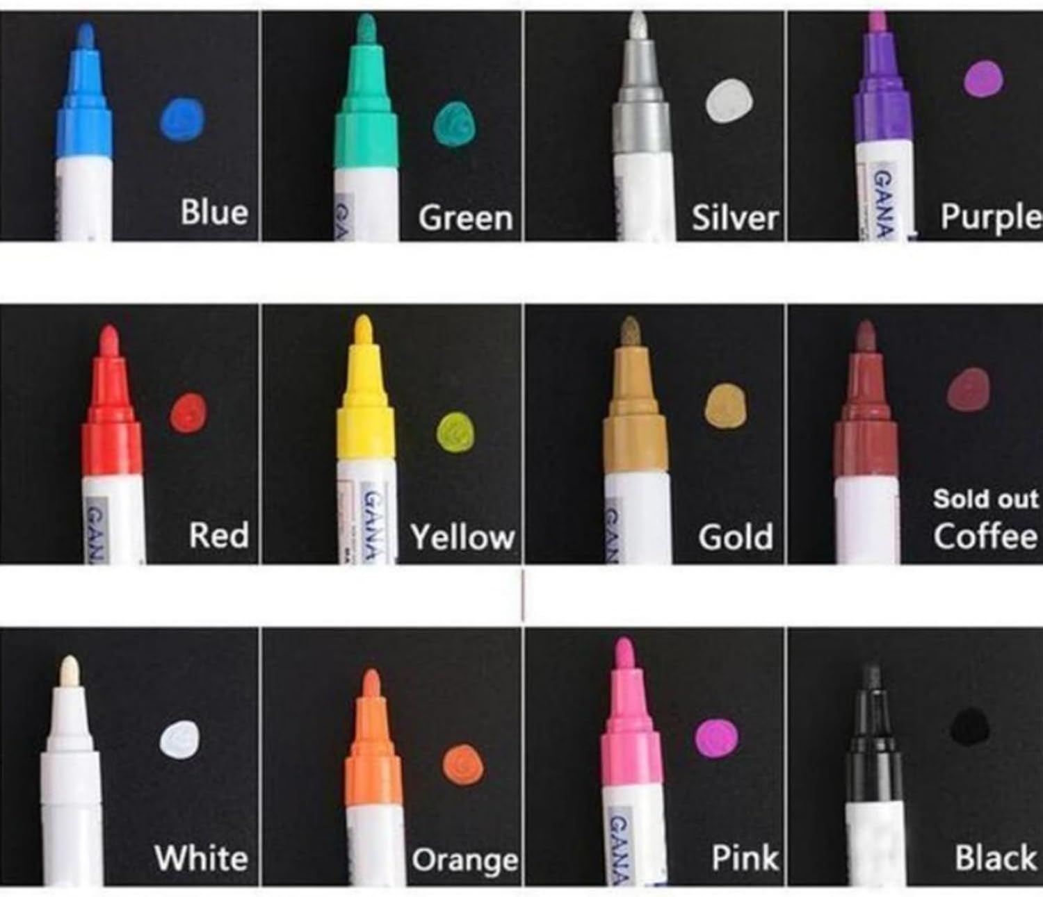 12 Pack Waterproof Tire Paint Pen, Oil Based Tire Marker for Tires Lettering, Multi-Surface Paint Markers for Metal, Wood, Plastic (12 Colors Mix)