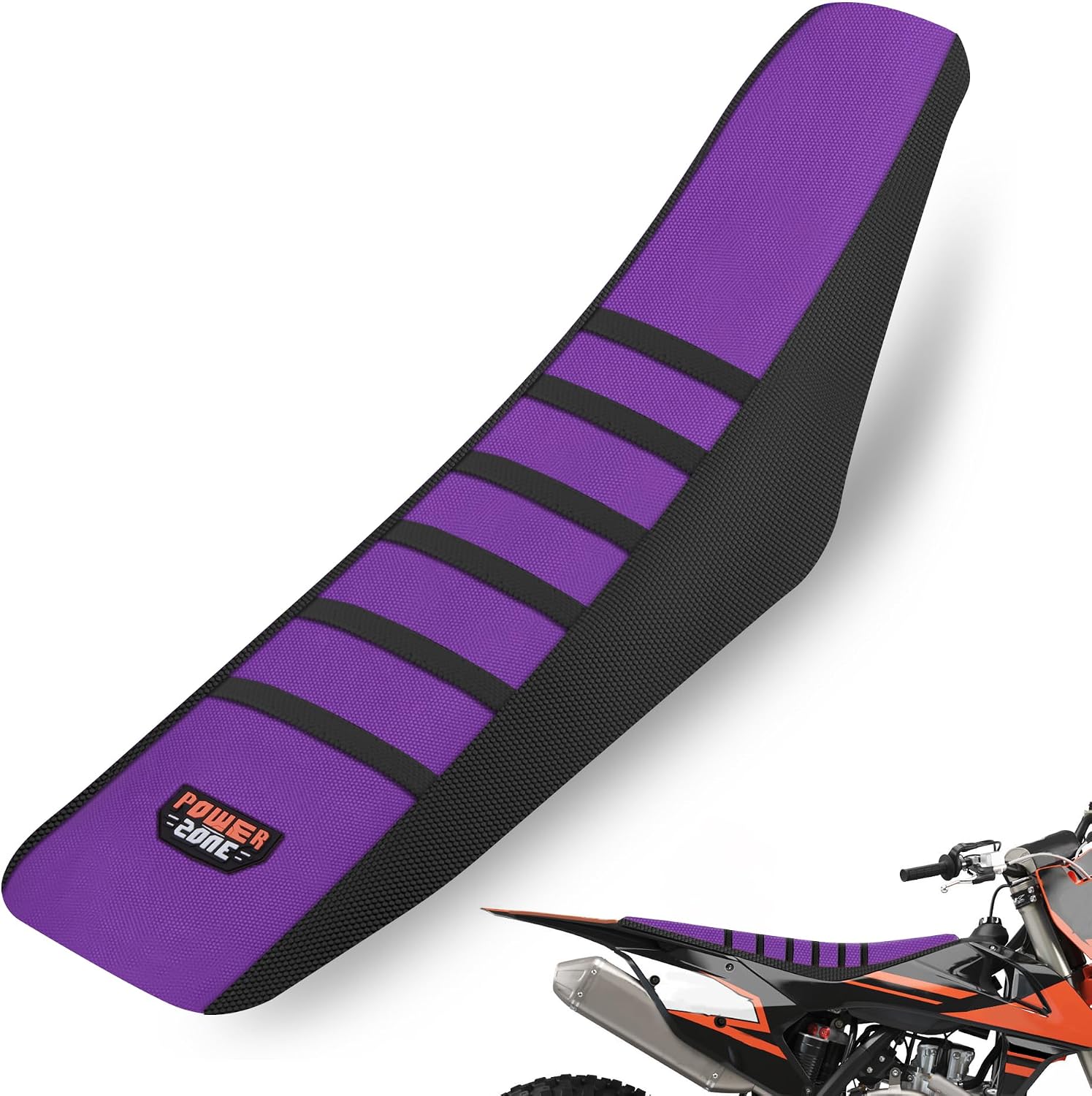 Universal Ribbed Dirt Bike Seat Cover - Gripper Soft Seat Cover for Most Dirt Pit Bike Motorcycle (Black-Purple)