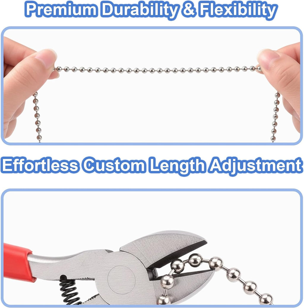 Ceiling Fan Pull Chain Extension Kit, 120-Inch Stainless Steel | 3 mm beaded chain with 12 connectors for extending or replacing most ceiling fan and light fixture pull chains.