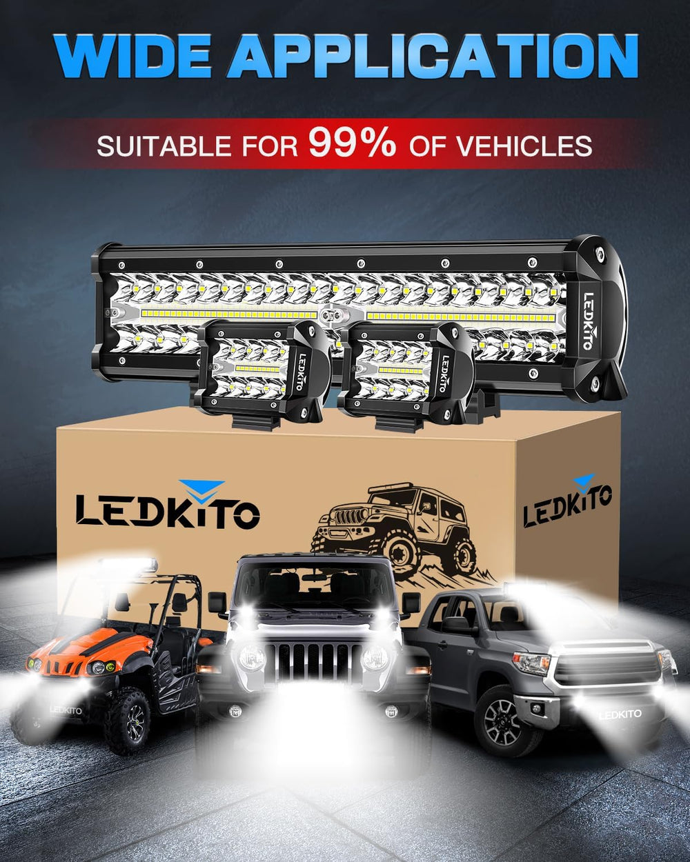 12Inch LED Light Bar and 4In LED Cube Pod Lights with Wire Harness