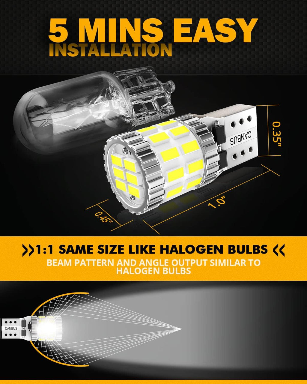Auxbeam Upgraded 194 LED Bulbs White,400% Brighter Extremely Bright Canbus Error Free 168 2825 T10 W5W LED Light Bulbs for License Plate Lights Interior Lights Dome Map Light, 30-SMD, Pack of 2