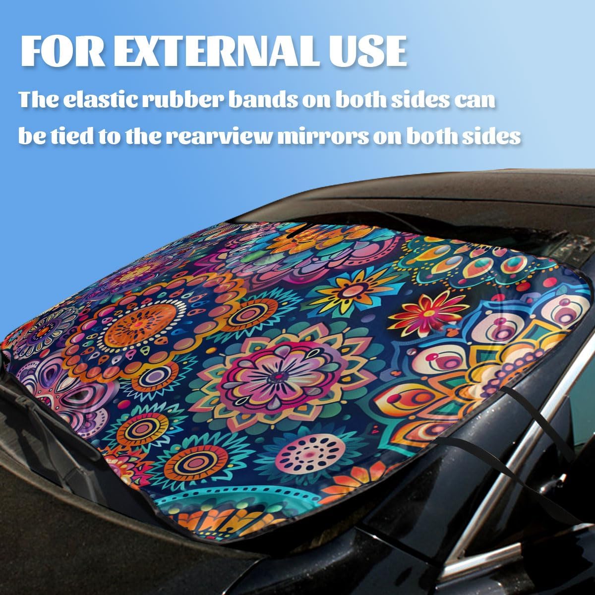 Mandala Car Windshield Sun Shade Cute Pretty Mandala Heatshield Front Window Car Sun Shade Windshield Blocks UV Rays Sun Visor Protector for Car Sedan Truck SUV Accessories 59" L x 31.5" W