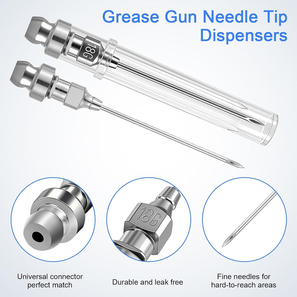 5PCS Grease Gun Needle Tips Accessories Kit, 1 Grease Needle Dispenser, 1 Rubber Joint Fitting, 1 Detachable Grease Needle Tip, 2 Needle Nozzles Tips for Narrow Tight Confined Deep Spaces ﻿